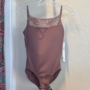 Lace Trim Brown Bodysuit